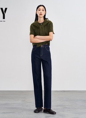 牛仔裤女士秋冬2025年新款今年流行的弹力高腰直筒法棍白色长裤子