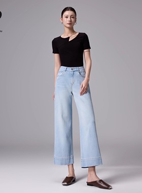 宽松直筒九分牛仔裤女高腰2025年春夏季薄款显瘦垂感阔腿裤子女士