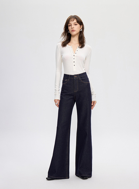 2025新款夏季薄款原牛微喇牛仔裤女梨形显瘦高腰直筒弹力喇叭裤子