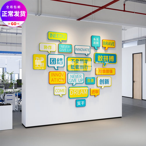 励志墙贴办公室墙面装饰布置公司企业团队激励文化墙标语立体贴纸