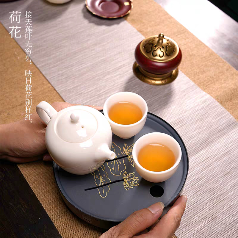 铜壶承家用圆形干泡台中式禅意简约功夫茶盘小号铝底储水式茶托盘