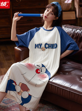 高级感睡裙女夏季薄款纯棉春秋天宽松可爱睡衣2025年新款连衣裙子