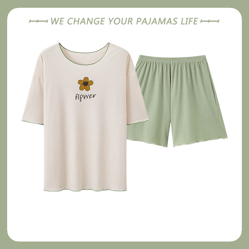 北极绒睡衣女士夏季短袖冰丝短袖短裤夏天家居服可外穿莫代尔套装