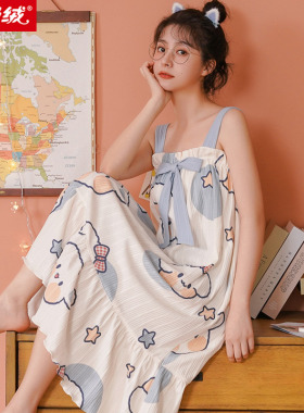 高级感吊带睡裙女士夏季薄款纯棉无袖家居服夏天性感可爱睡衣裙子