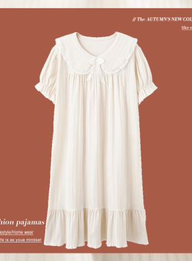 高级感睡裙女夏季纯棉薄款可爱网红风学生短袖睡衣裙子家居服夏天