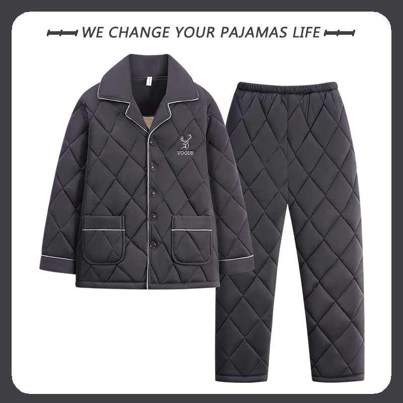 纯棉夹棉睡衣不起球不褪色男士