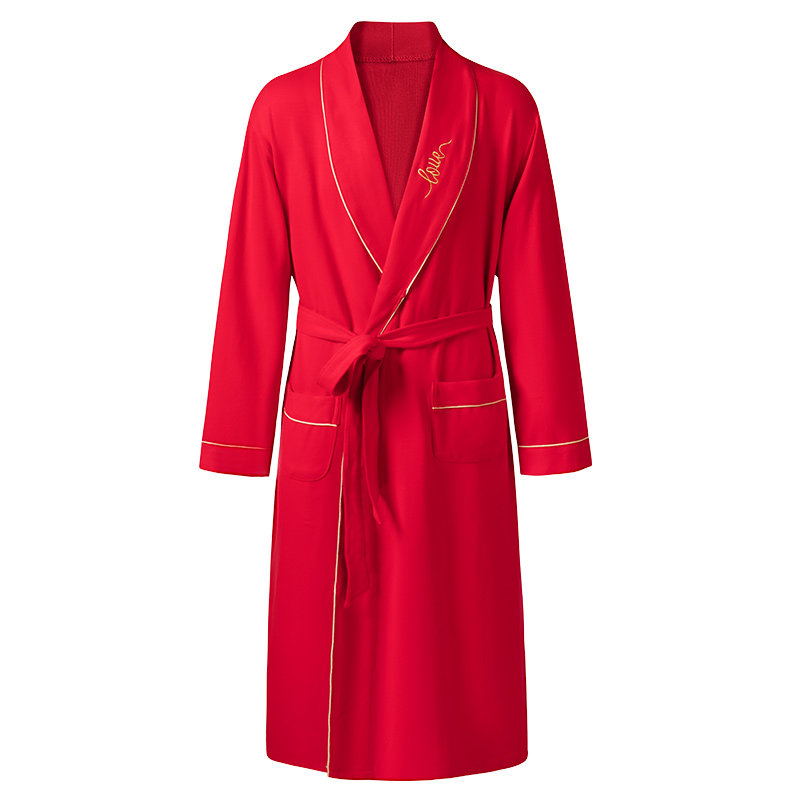 ARCTIC VELVET PAJAMAS MENS SPRING SUMMER LONG SLEEVE THIN BENMEI YEAR FESTIVE RED CASUAL NIGHTGOWN BATHROBE LOUNGEWEAR