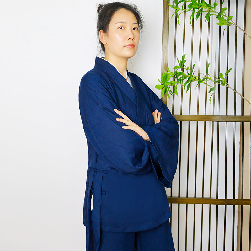 竹节麻斜襟盘扣武当王也同款道袍