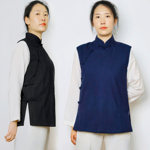 男女春秋薄款斜襟盘扣马甲中国风外套冬季加棉加厚居士服道士服装