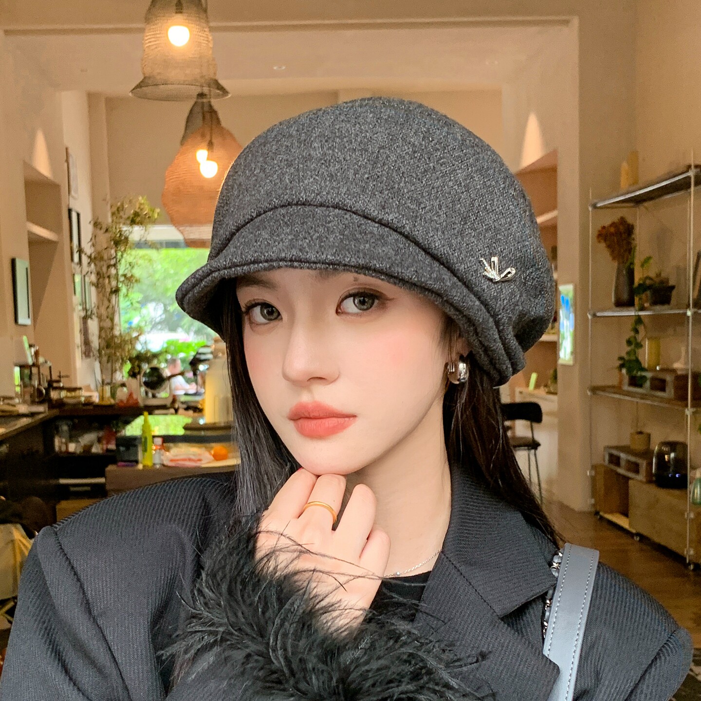 英伦复古文艺百搭显脸小八角帽女