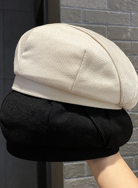 黑色贝雷帽女春秋新款韩国chic拼接蓓蕾帽大头围显脸小画家帽子潮