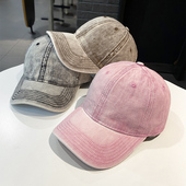 纯色棒球帽子女显脸小新款 水洗做旧美式 鸭舌帽男大头围宽檐遮阳帽