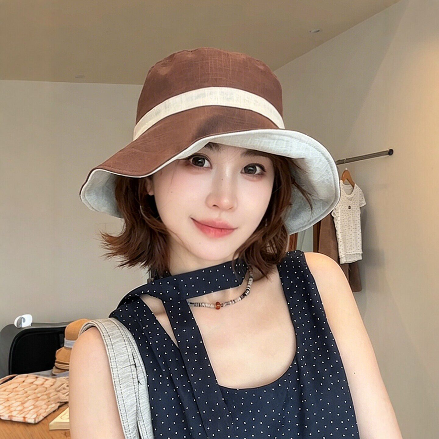 春夏季轻薄透气双面戴亚麻渔夫帽
