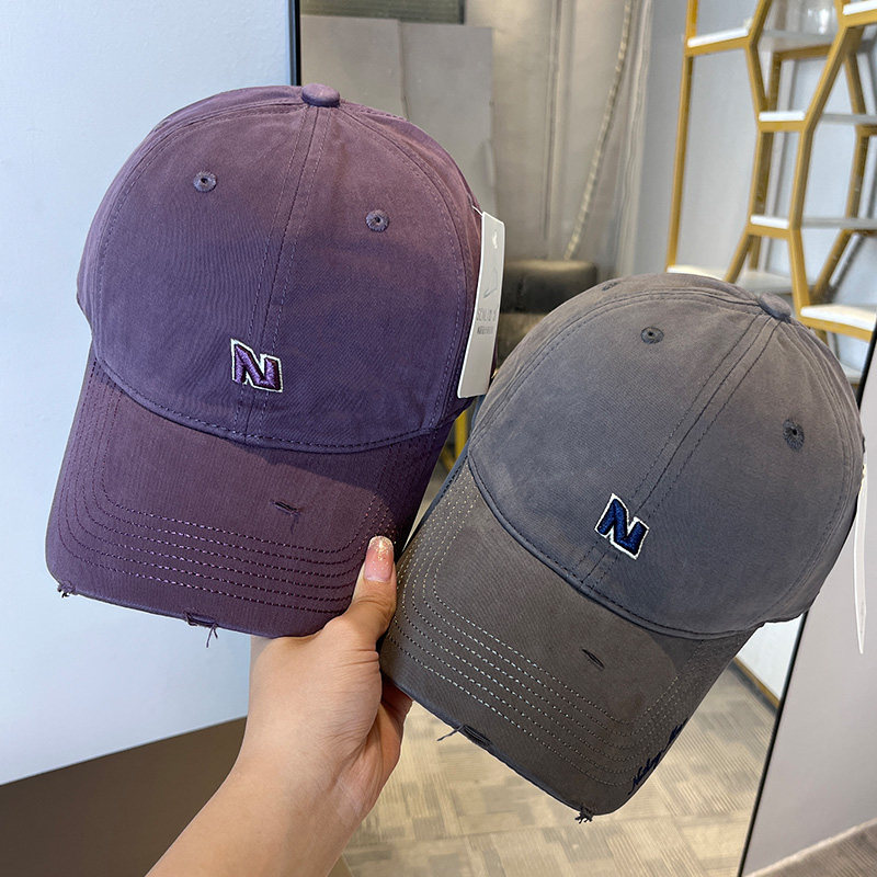 2025新款时尚N字母刺绣磨边棒球帽子女休闲百搭软顶遮阳鸭舌帽男
