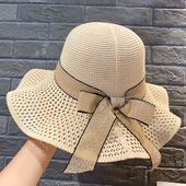 帽子女夏天镂空防晒帽2026薄款 太阳帽大檐遮脸针织渔夫帽出游草帽