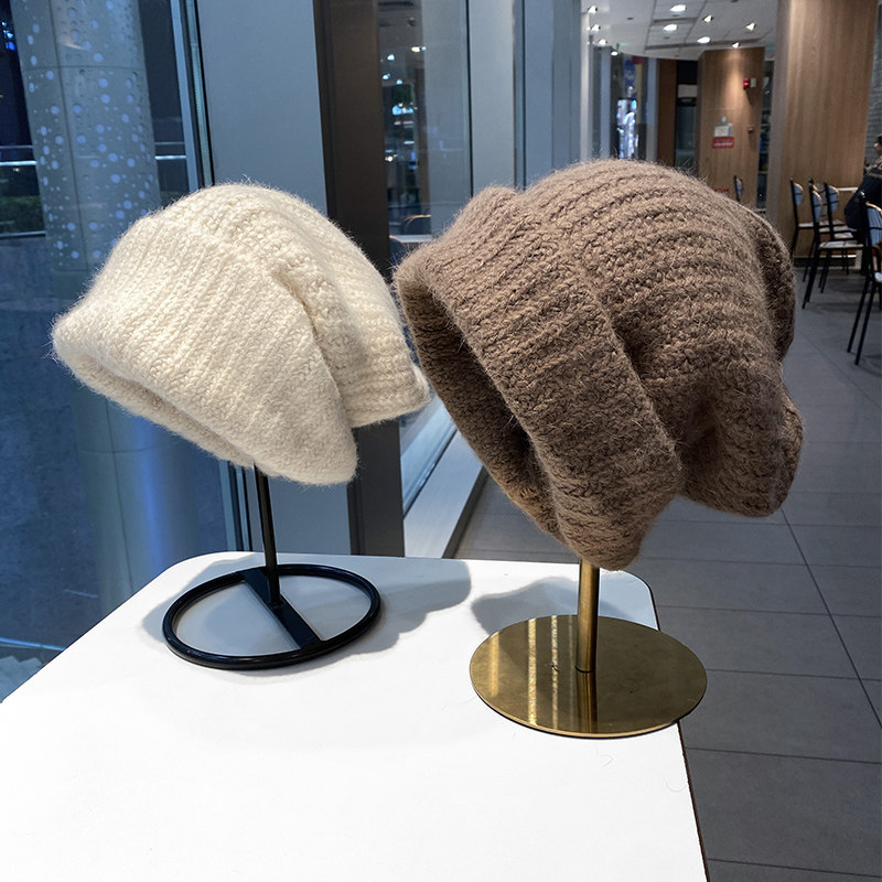 大头围毛线帽子女秋冬季新款兔毛堆堆帽显脸小保暖护耳包头冷帽男