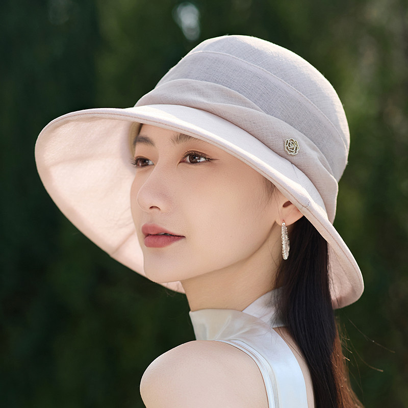 2026新款亚麻大檐防晒网纱渔夫帽