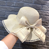 帽子女夏天沙滩遮阳帽海边度假蝴蝶结大檐草帽时尚 太阳帽防晒帽潮