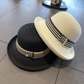 日系卷边渔夫帽女英伦风复古优雅草帽春夏季 遮阳防晒帽法式 小礼帽