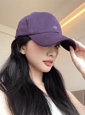 韩版紫色小狐狸刺绣棒球帽男女同款街头遮阳大头围鸭舌帽子显脸小