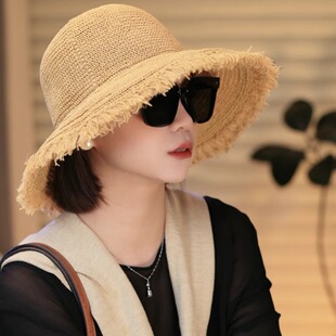 大帽檐遮阳防晒草帽女2026新款夏季海边出游度假沙滩太阳帽显脸小