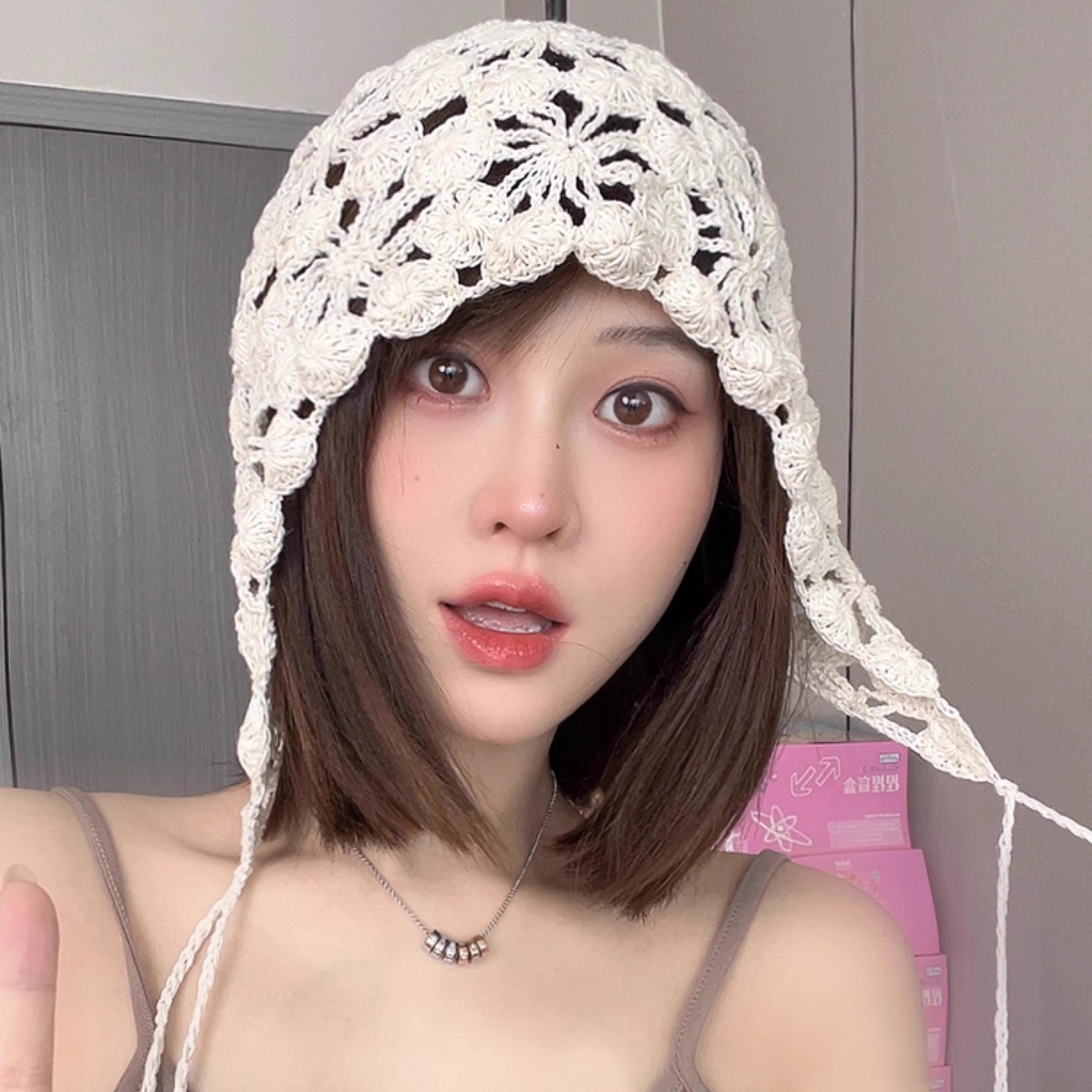 手工钩织流苏针织帽子女夏季透气