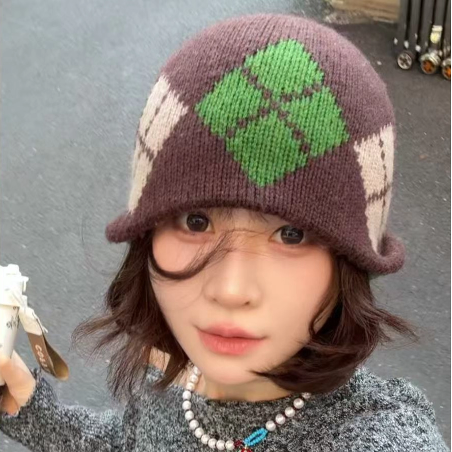 韩系菱形格子针织毛线帽子女秋冬季保暖包头帽复古百搭堆堆帽冷帽,服饰配件/皮带/帽子/围巾,帽子,淘宝优惠券,粉丝福利购,淘宝优惠卷