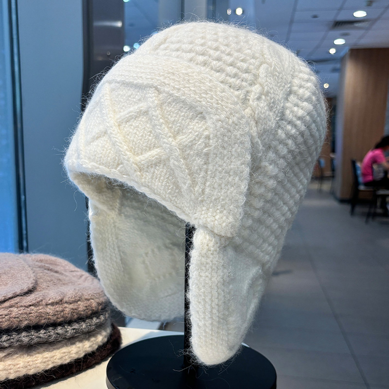 兔毛针织毛线帽子女冬季滑雪骑行