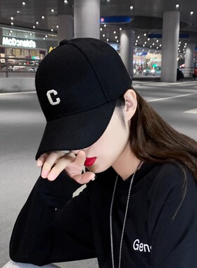 2026新款刺绣字母C黑色棒球帽子女春夏季出游遮阳帽硬顶鸭舌帽男