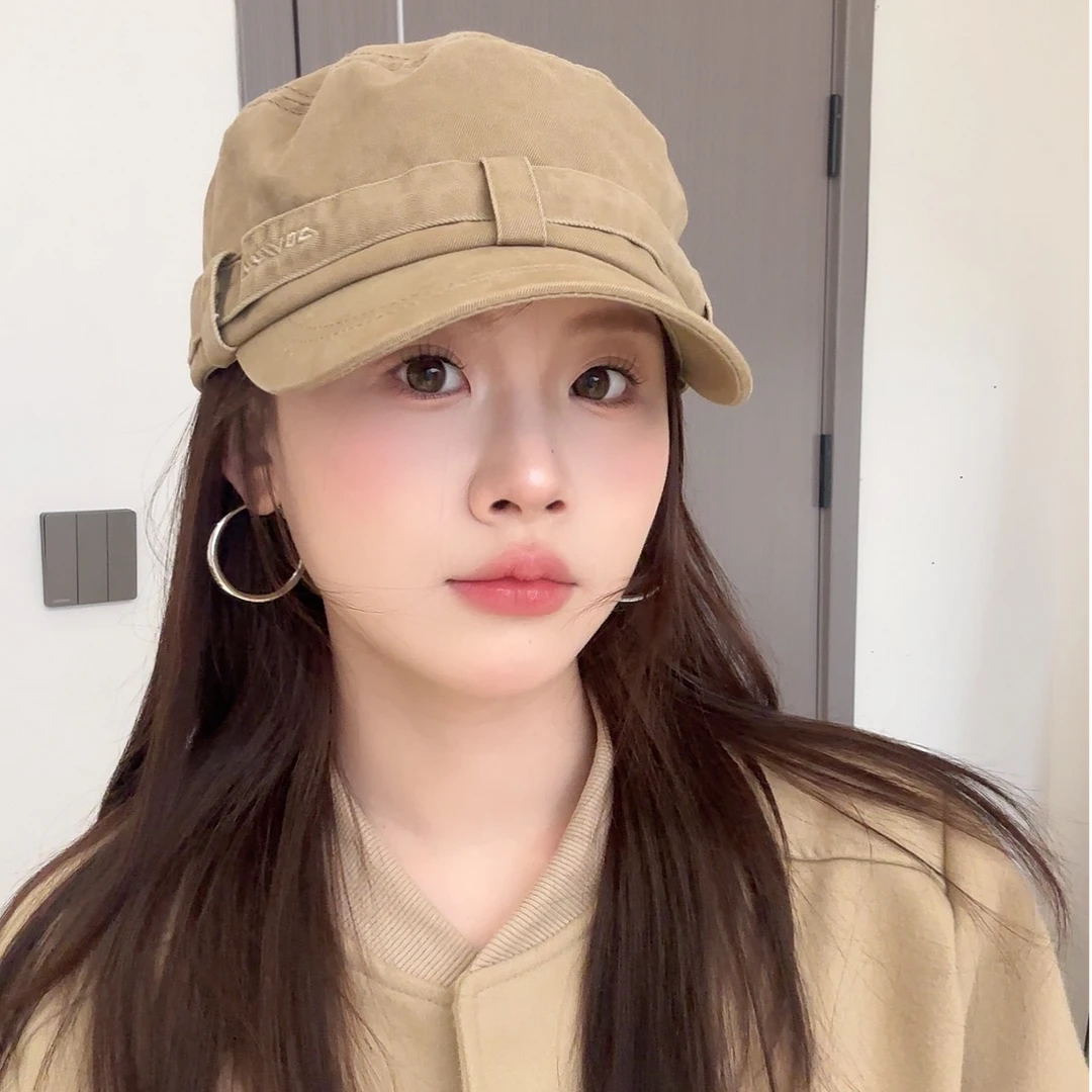 复古做旧平顶帽子女显脸小春秋季
