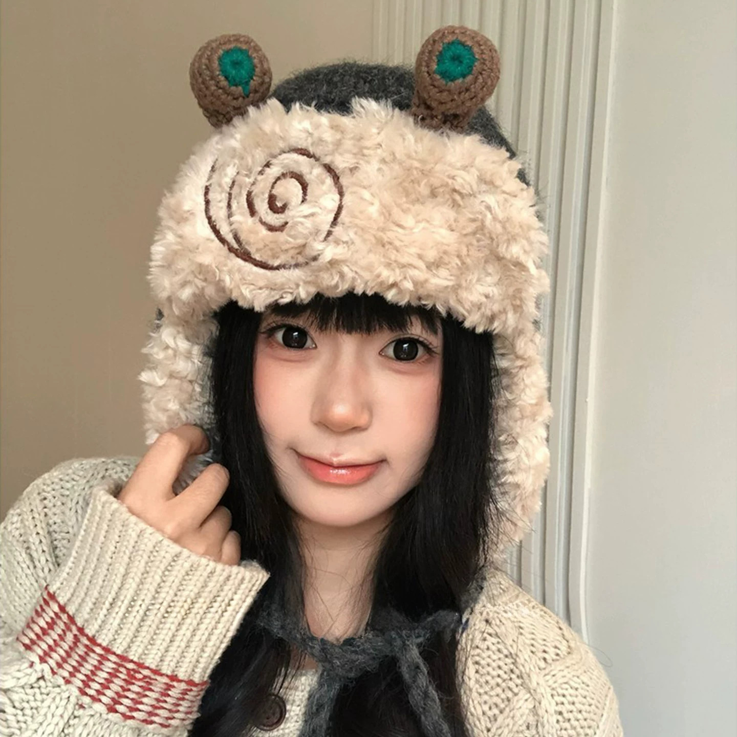 冬季保暖卡通可爱蜗牛毛绒护耳帽