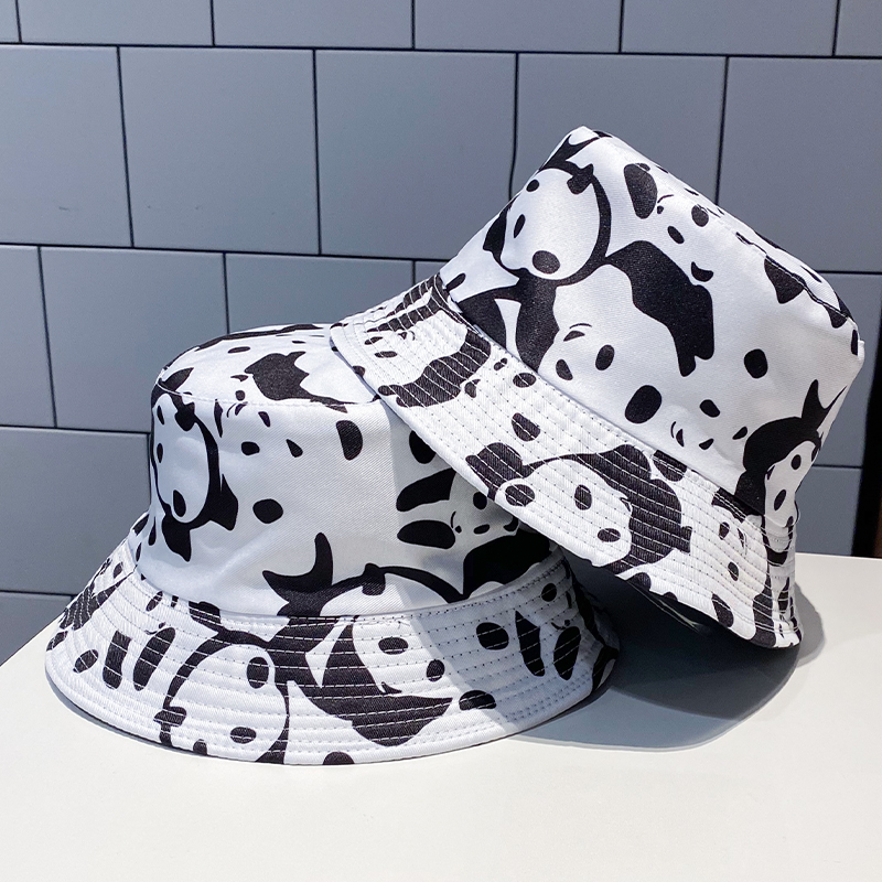 黑白熊猫百搭风两面可戴旅游帽子