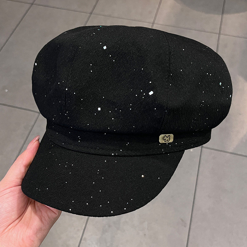 新款黑色贝雷帽女秋冬季显脸小帽子英伦复古鸭舌八角帽百搭报童帽