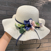 帽子女夏季 甜美花朵草帽出游度假沙滩防晒遮阳帽镂空百搭太阳帽潮