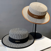 小香风平顶礼帽女夏季 2026新款 法式 沙滩海边出游度假遮阳防晒草帽