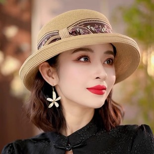 夏季防晒草帽女户外防晒遮阳帽优雅气质女士礼帽海边度假太阳帽子