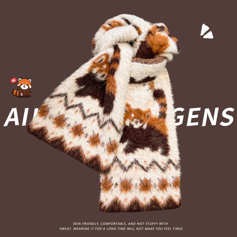 可爱小浣熊毛绒围巾女2025秋冬新款防风保暖软糯学生百搭情侣围脖