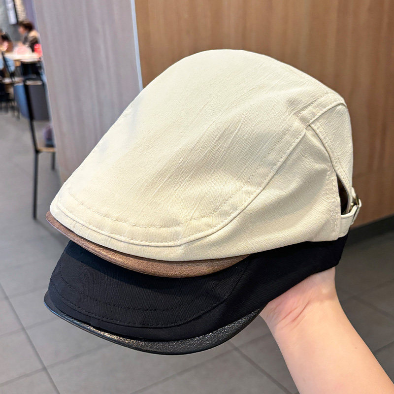 简约百搭皮檐拼接贝雷帽子女春秋新款正反戴前进帽港式复古鸭舌帽