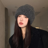 含羊毛秋冬款 毛线堆堆帽大头围百搭高级感冷帽保暖护耳针织帽子女