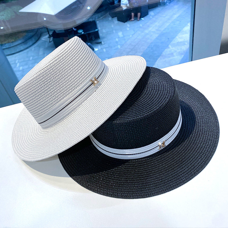 英伦白色草帽女夏季宽檐太阳帽海边度假出游防晒网红百搭M标礼帽