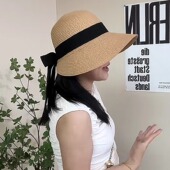 草帽女夏季 防紫外线防防晒遮阳帽法式 丝带蝴蝶结沙滩度假太阳帽子