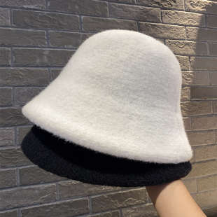 针织渔夫帽女秋冬新款素颜遮脸自闭帽百搭高级感简约白色水桶帽子