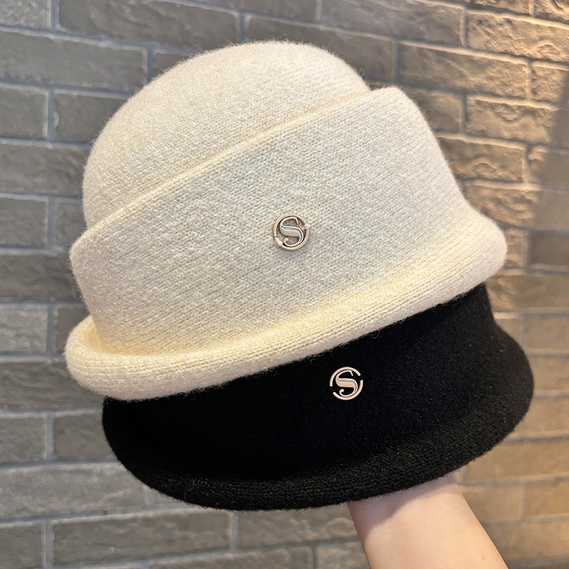 新款复古优雅气质盆帽女千金礼帽显脸小秋冬季羊毛呢保暖针织帽子