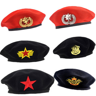 春夏季 2023新款 水兵舞演出帽表演贝雷帽男女儿童红色五角星帽子
