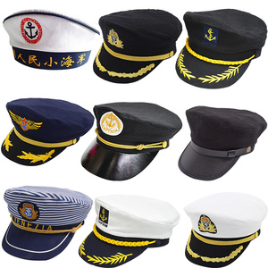 海军帽男夏亲子宝宝演出制服白色帽子儿童警察帽空军帽水手船长帽