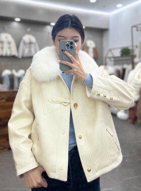 0012025年冬新款狐狸毛皮草外套女大毛领麂皮绒鹅绒内胆毛毛大衣