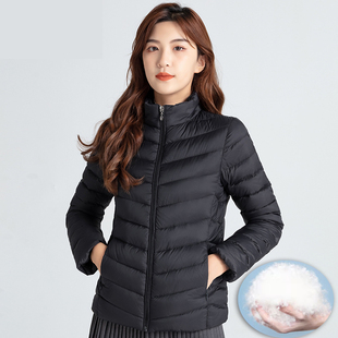 2023年秋冬轻薄短款羽绒服女小个子90白鸭绒时尚立领外套修身显瘦