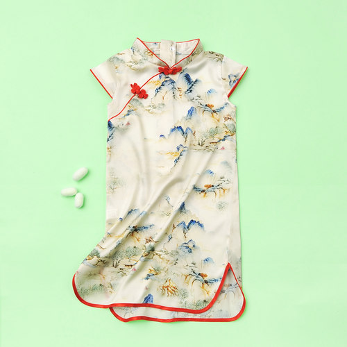 妞家女童真丝旗袍蚕丝汉服连衣裙
