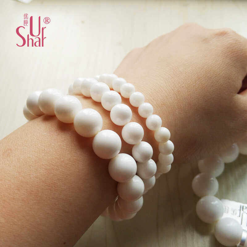 天然深海白贝壳手链 白色小清新女款圆珠手串 简约时尚淑女民族风