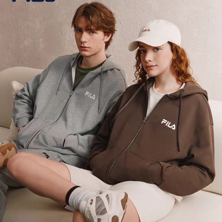 FILA 斐乐男女针织连帽卫衣外套2025新款时尚休闲加绒宽松上衣